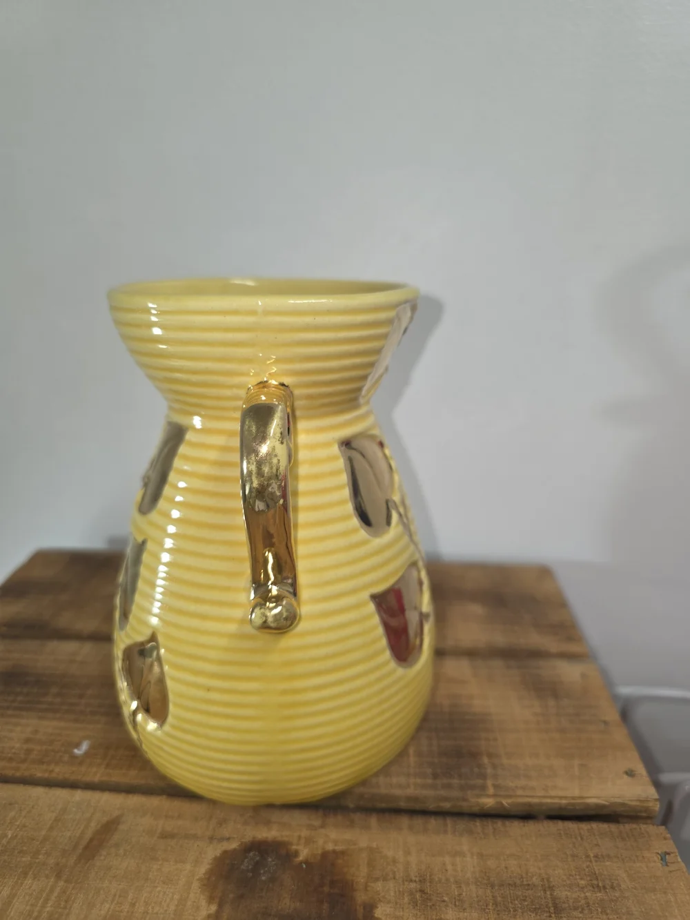 Shawnee Pottery USA #805 Yellow Ceramic Vase with Gold Leaf Accents